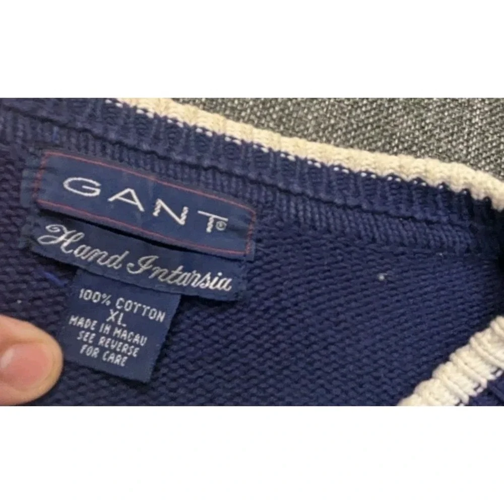 Vintage Gant Boat Sea Themed Graphic Sweater 100% Cotton Knit Pullover Size XL